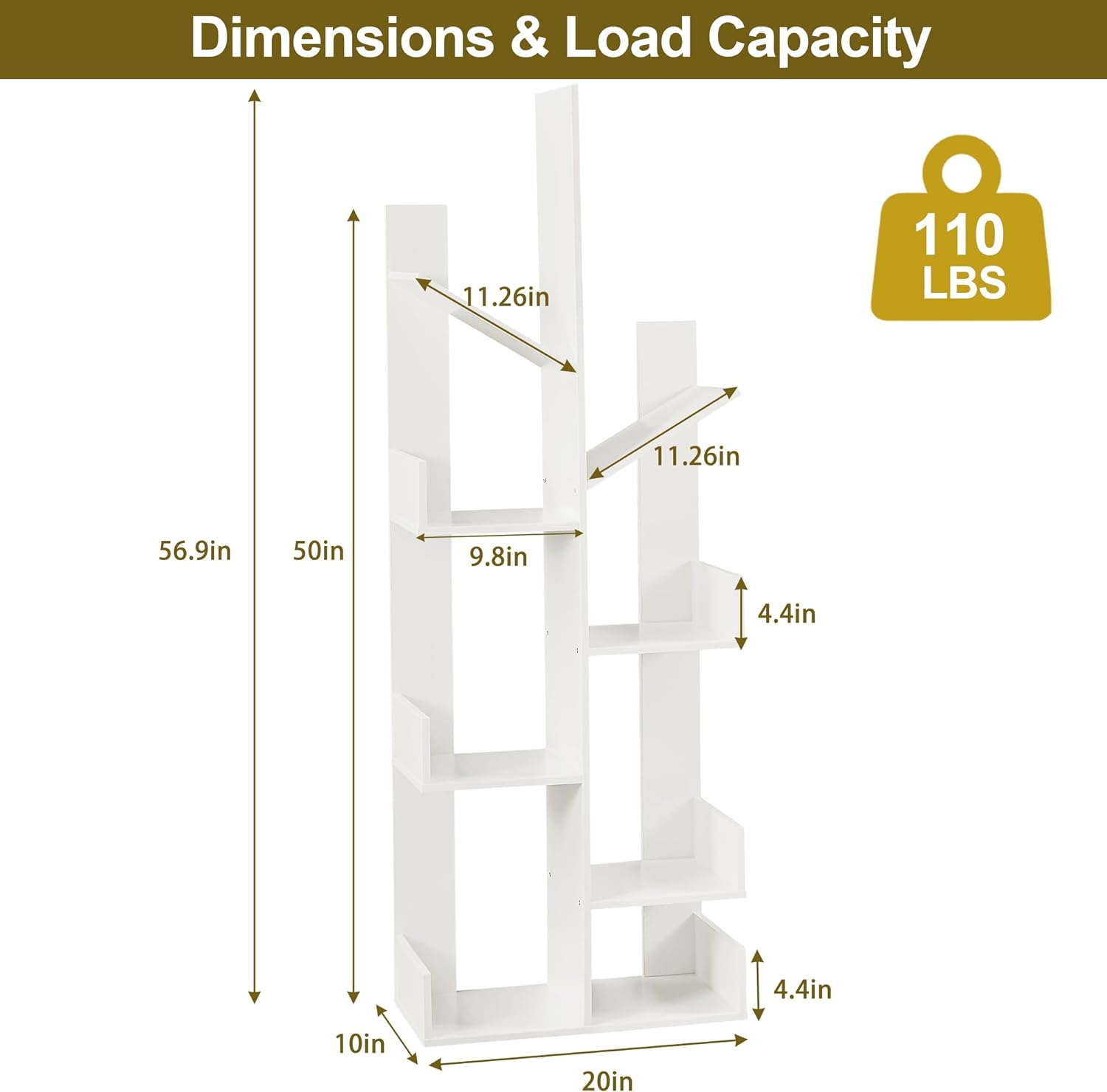 VECELO Tree Bookshelf,8 Shelf Storages Bookcase - VECELO