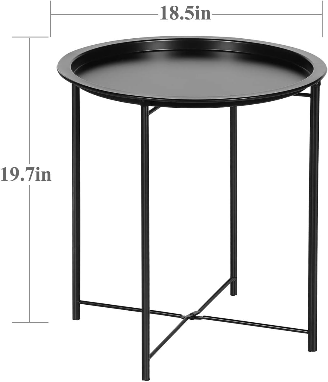 VECELO Metal Round End/Side Table with Removable Tray Small Folding Anti-Rust Nightstand - VECELO