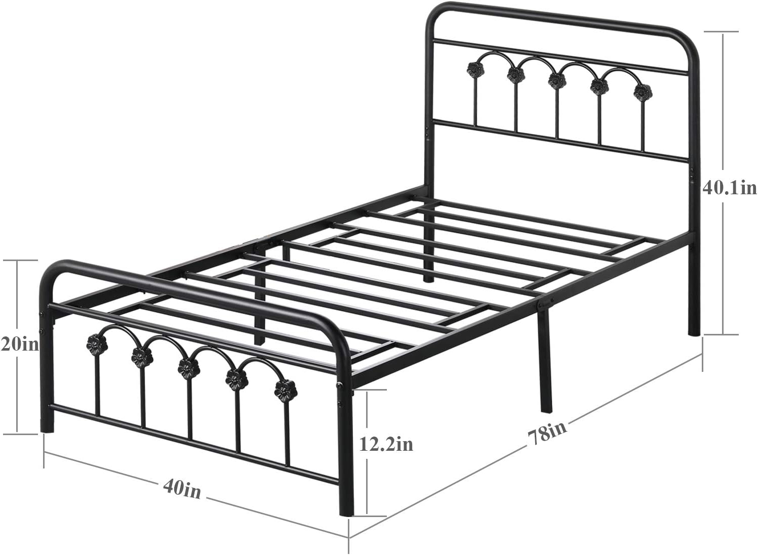 VECELO Metal Bed Frame/Mattress Foundation with Vintage Flower Headboard & Footboard - VECELO