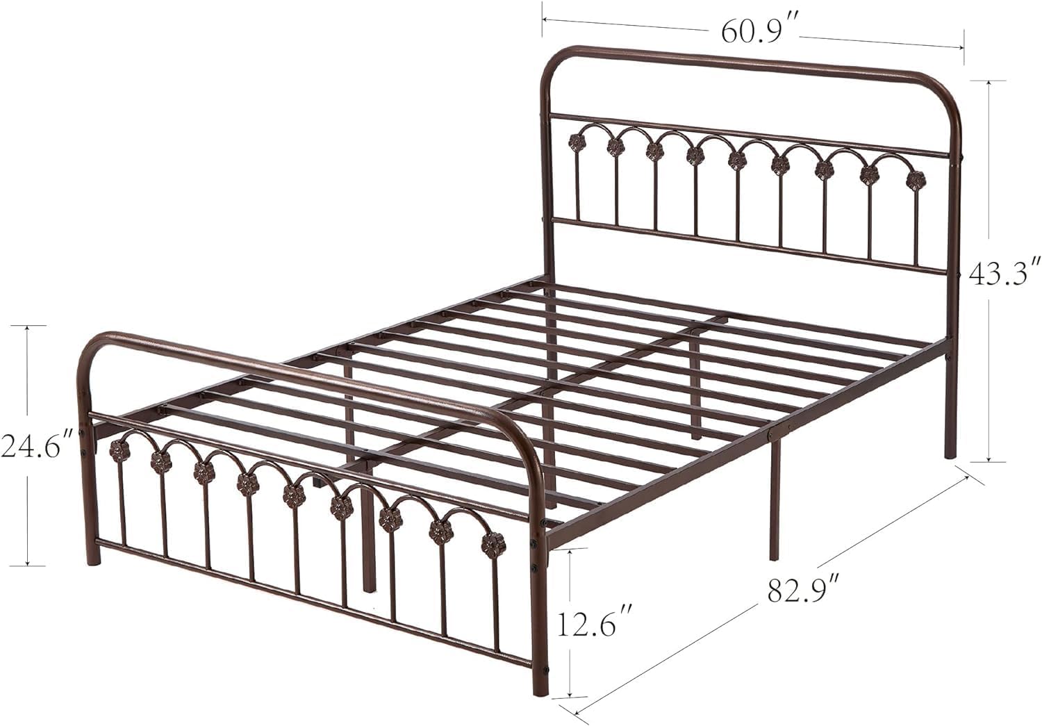 VECELO Metal Bed Frame/Mattress Foundation with Vintage Flower Headboard & Footboard - VECELO