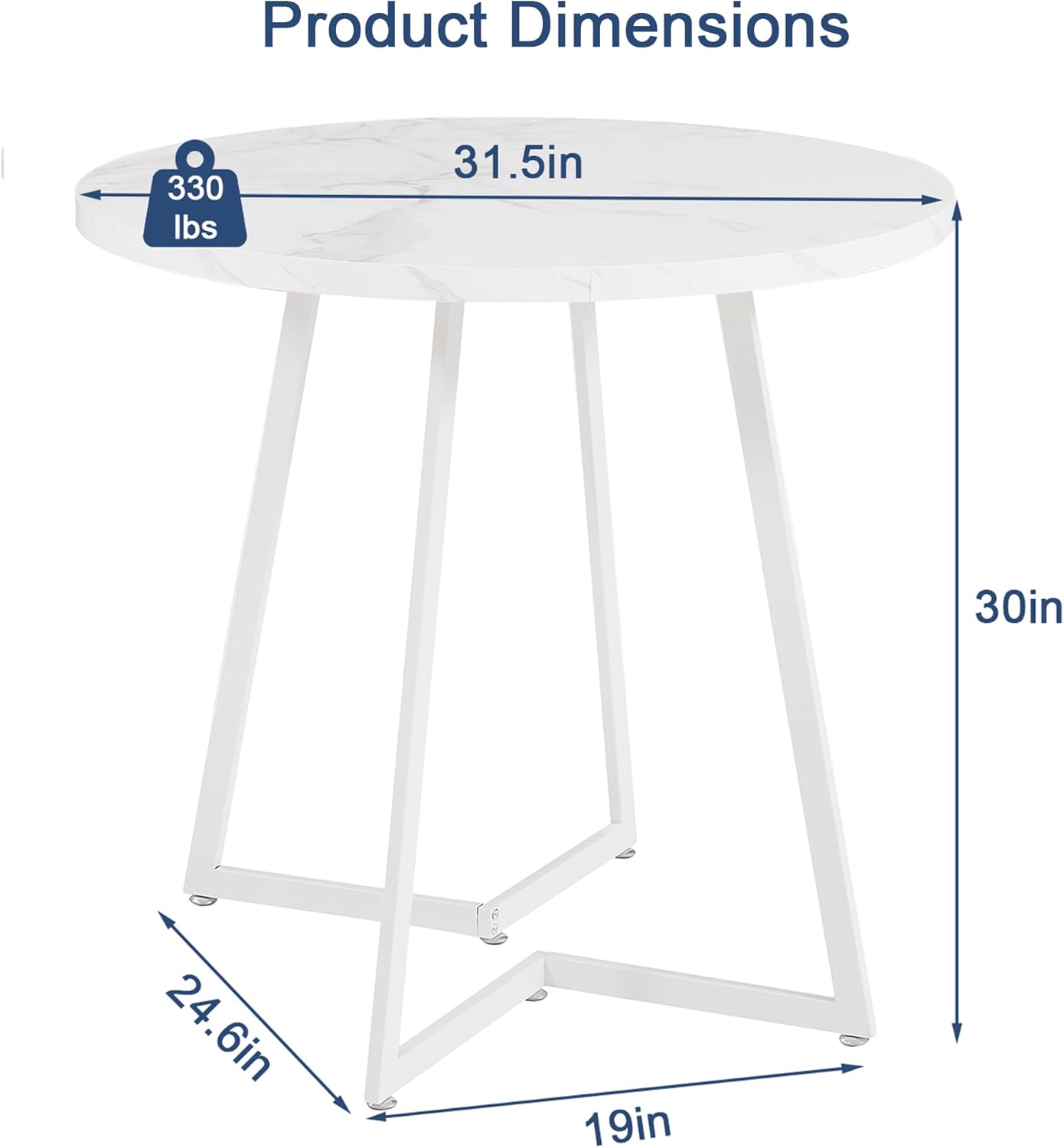 VECELO Round Dining Room Table with Wood Grain Tabletop and Steel Frame - VECELO