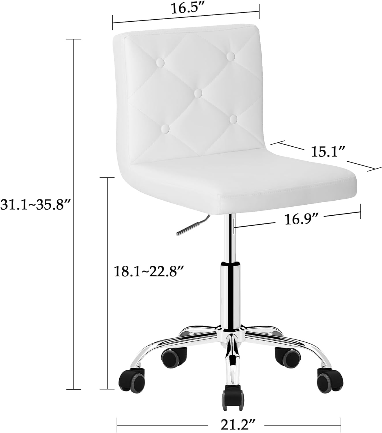 VECELO PU Leather Mid-Back Armless Desk Chair Adjustable Height 360° Rolling Swivel - VECELO