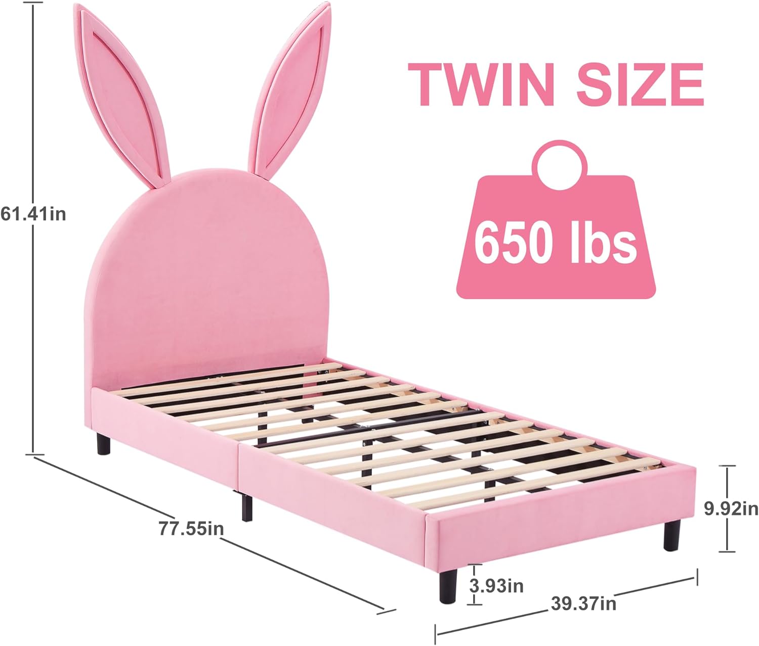 VECELO Kids Twin Bed Frame with Upholstered Headboard - VECELO