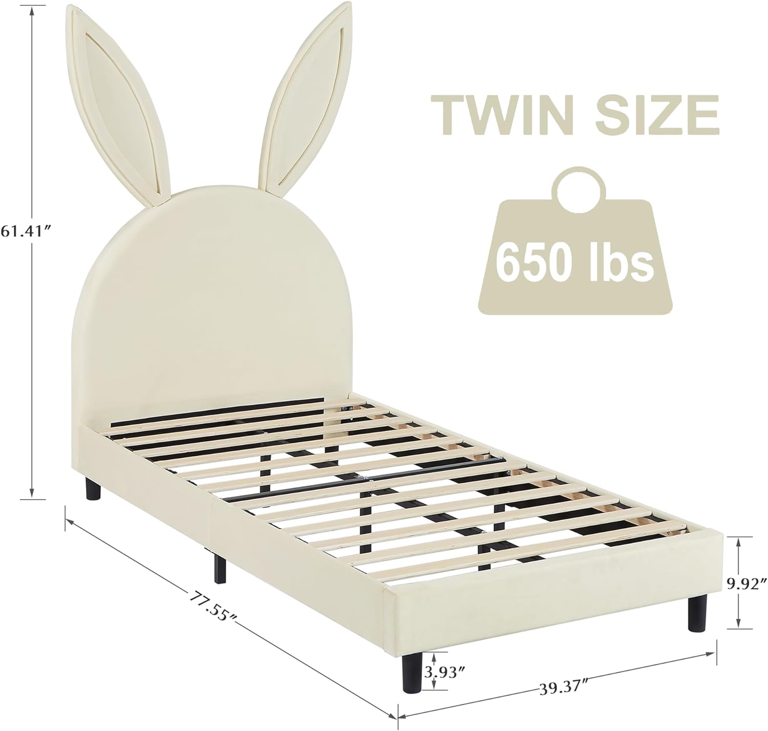 VECELO Kids Twin Bed Frame with Upholstered Headboard - VECELO