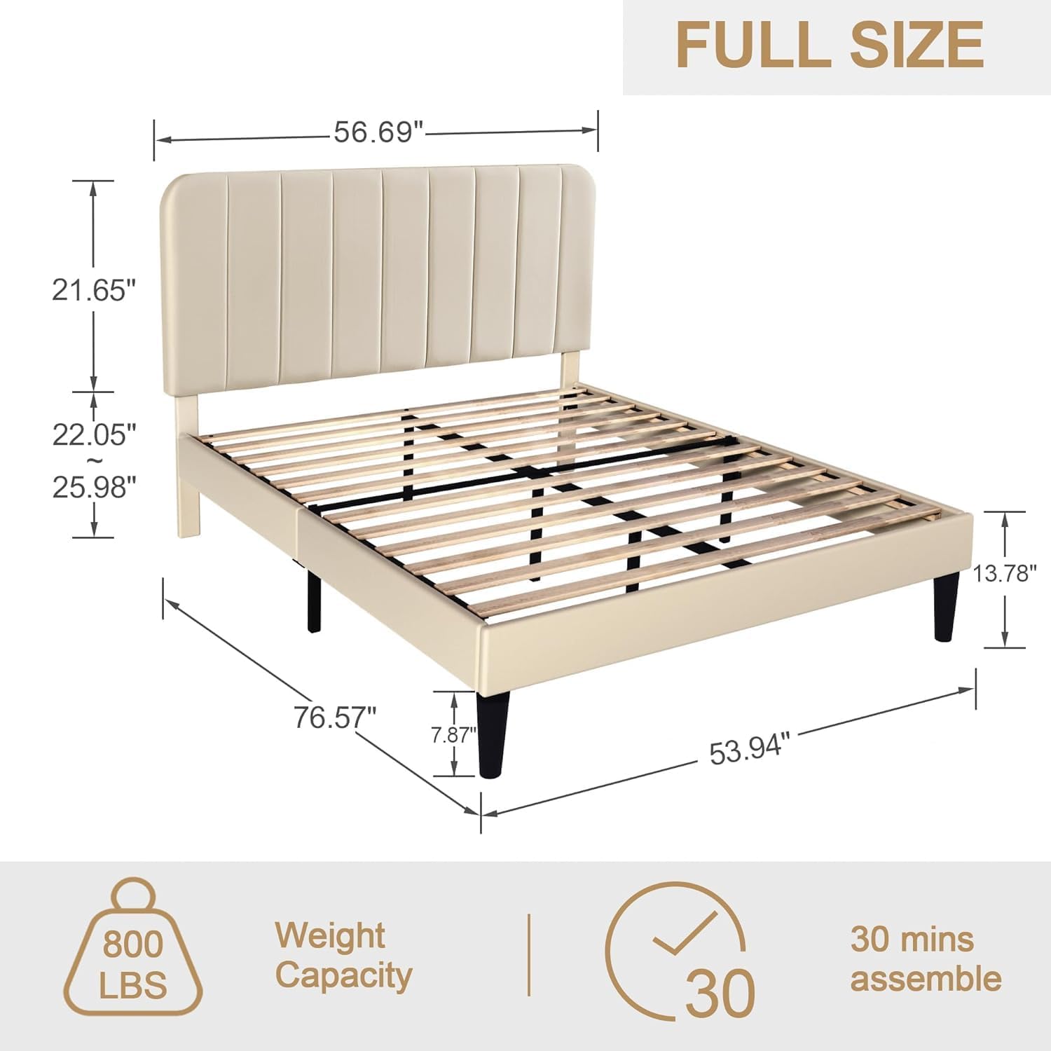 VECELO Upholstered Platform bedframe with Adjustable Headboard - VECELO