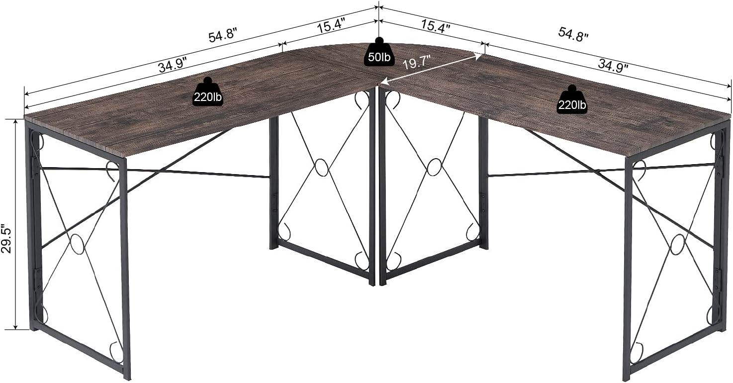 VECELO L Shaped Large Computer Corner Desk Industrial Home Office Workstation - VECELO