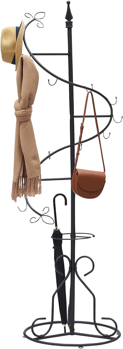 VECELO Modern Spiral Coat Rack, Hall Trees with Hooks and Umbrella Holder - VECELO
