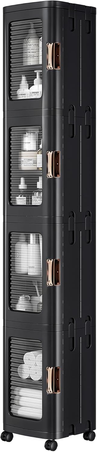 VECELO 4-Tier Tall Narrow Storage Cabinet with Movable Wheels - VECELO