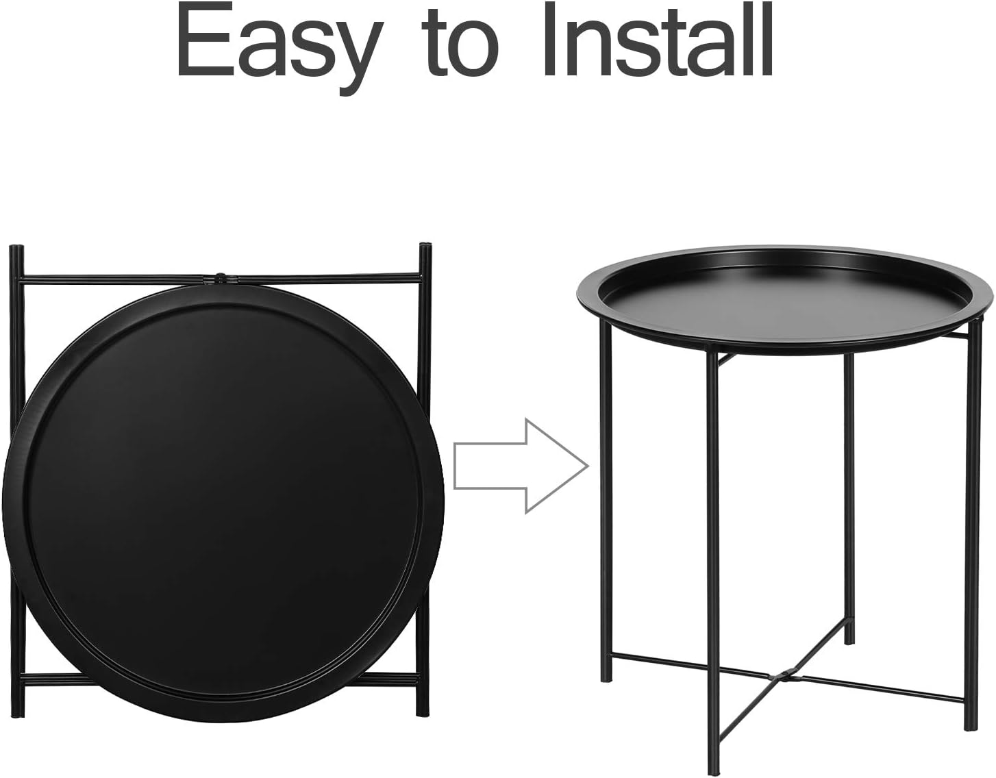 VECELO Metal Round End/Side Table with Removable Tray Small Folding Anti-Rust Nightstand - VECELO
