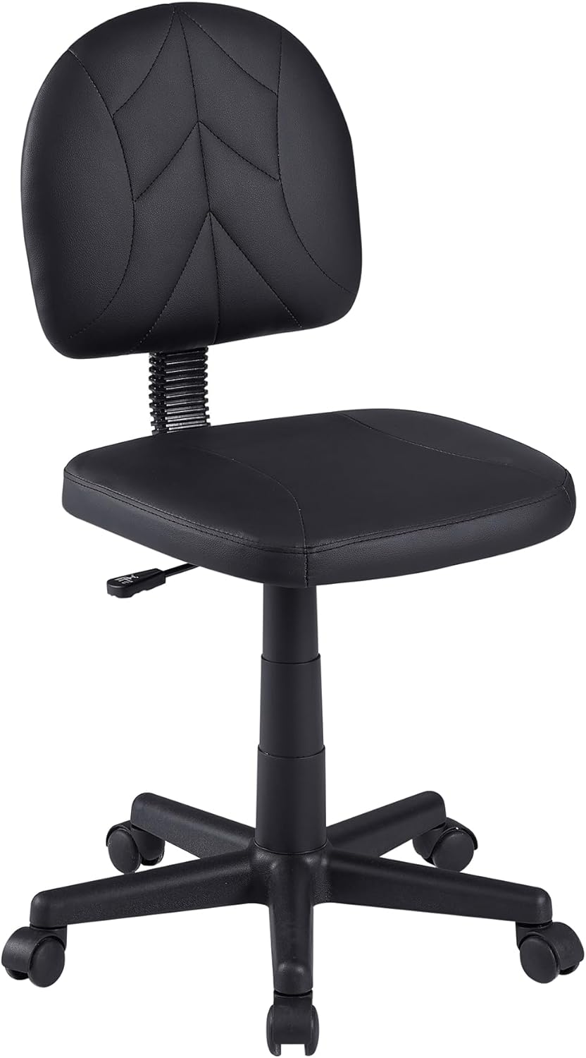 VECELO Small Desk Armless Low-Backrest PU Leather Ergonomic Computer Chair - VECELO