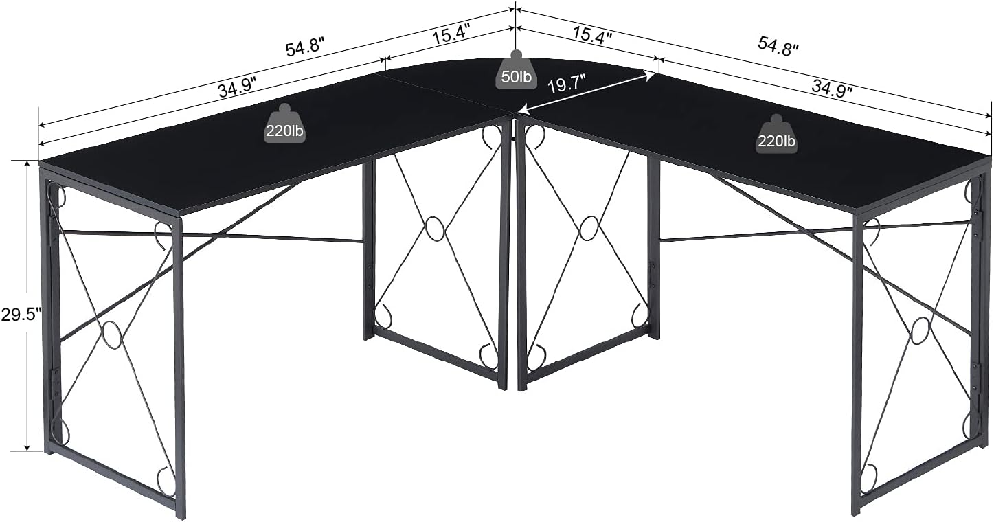 VECELO L Shaped Large Computer Corner Desk Industrial Home Office Workstation - VECELO