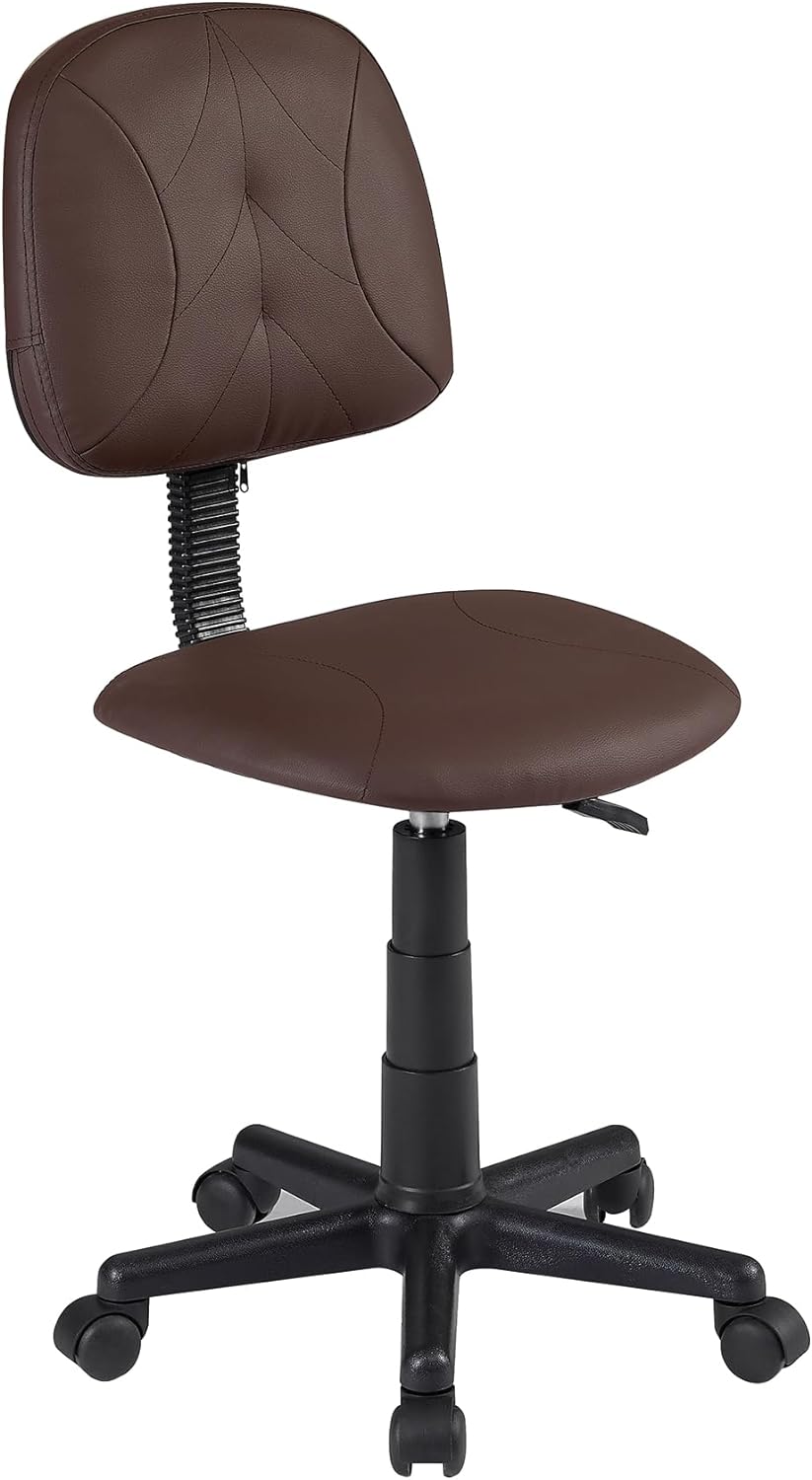 VECELO Small Desk Armless Low-Backrest PU Leather Ergonomic Computer Chair - VECELO