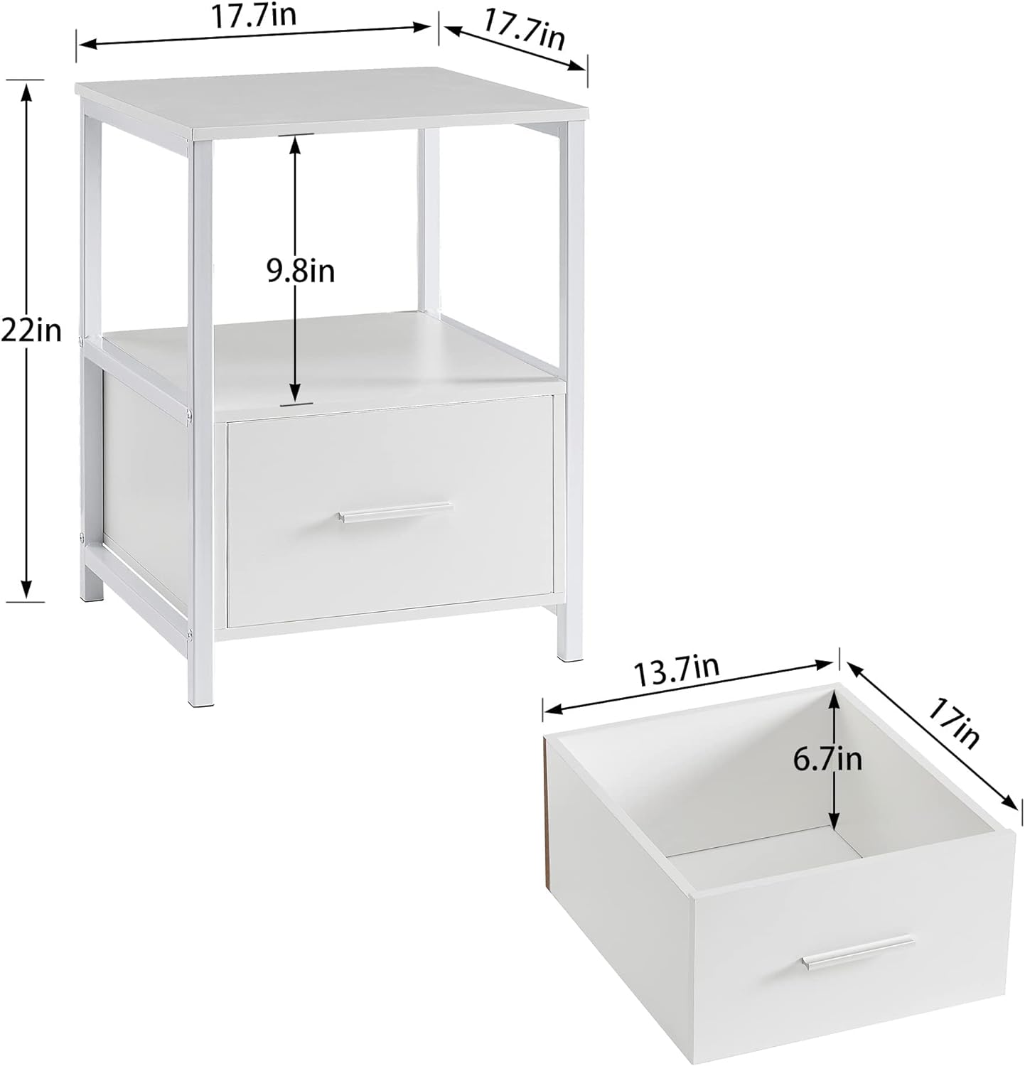 VECELO Nightstand Modern Square End Side Table, 1 Pack/2 Packs - VECELO
