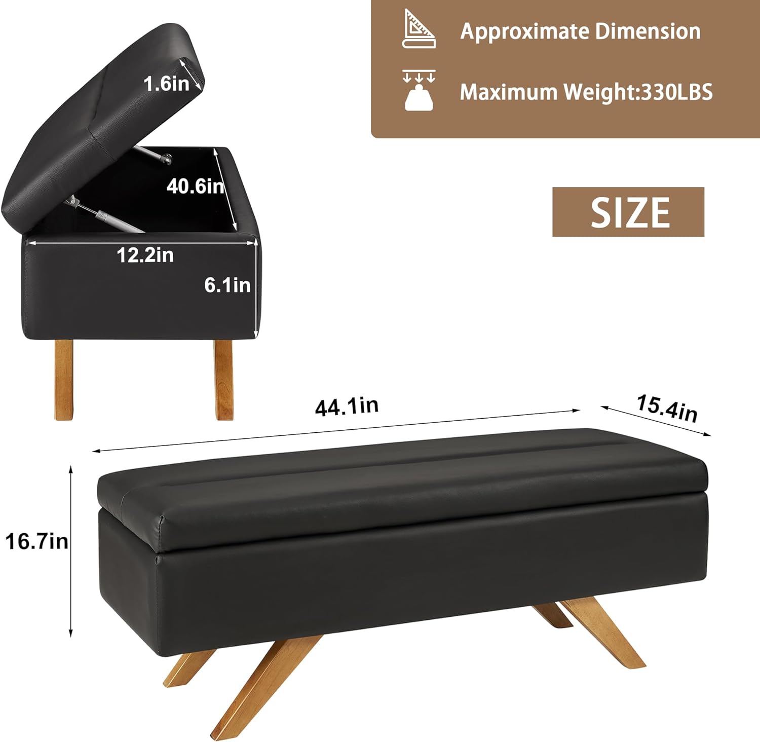 VECELO PU Leather Ottoman Bench with 6.1-inch Storage Space - VECELO