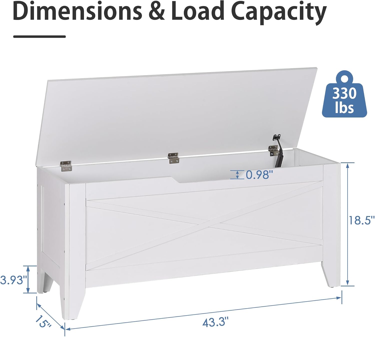 VECELO Storage Bench,43.3in Wooden Chest for Storage with Safety Hinges Wicker-Kont Mats - VECELO