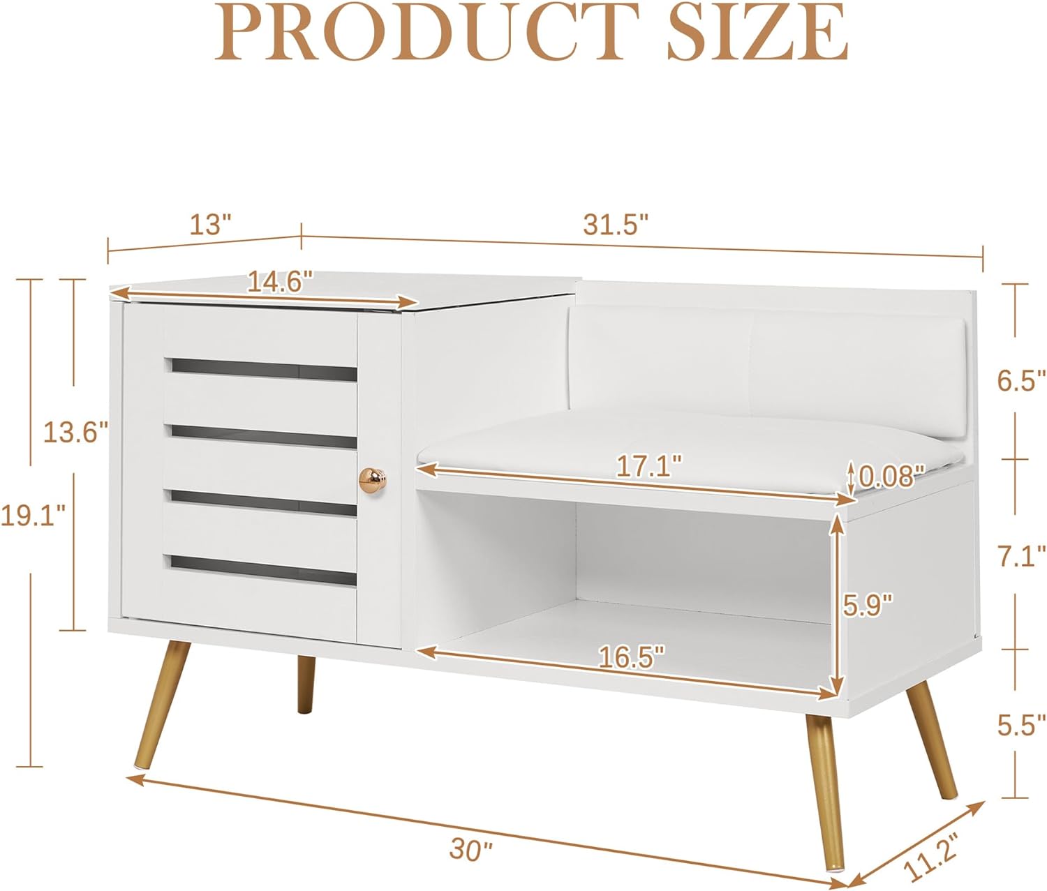 VECELO Entryway Bench with Storage Shoe Cabinet & Adjustable Shelf Louvered Door Removable PU Seat Cushion and Backrest