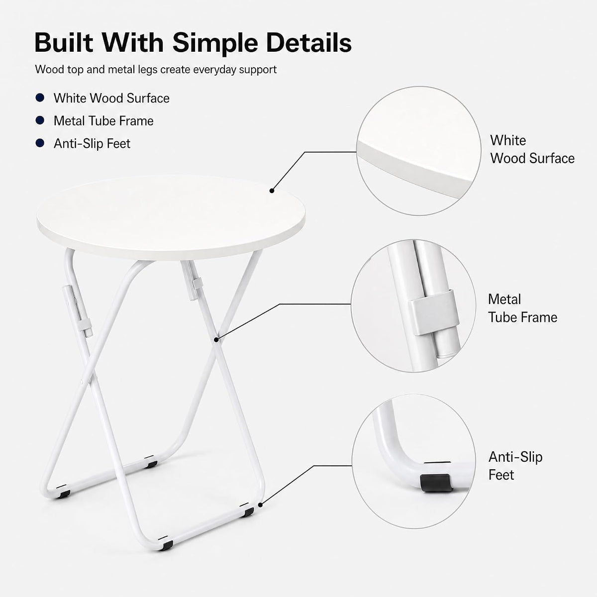 VECELO Folding Round Table, Patio Outdoor Dining Table, Wood Top Metal Frame No Assembly Required