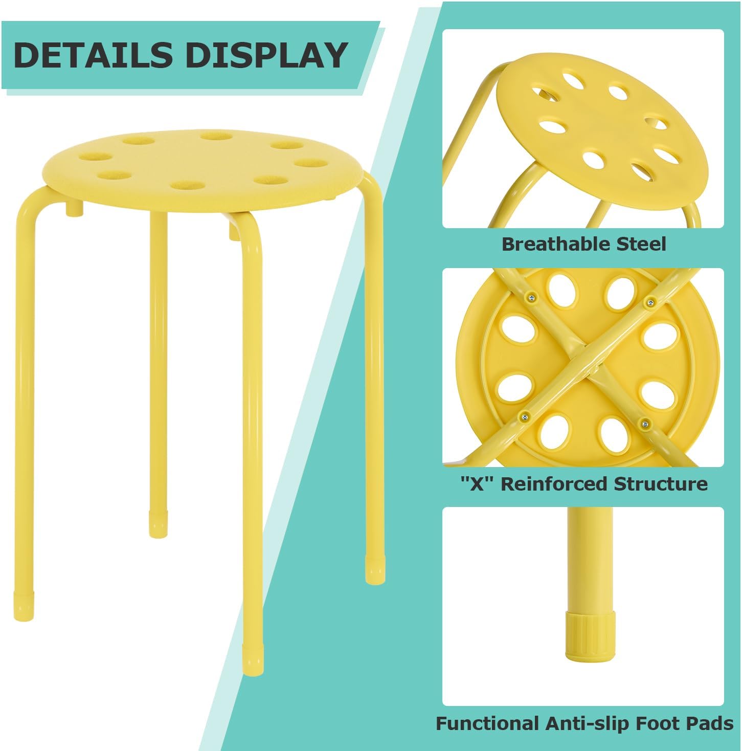 VECELO 6-Piece Stacking Stools, 17.7 Inch Standard Height - VECELO