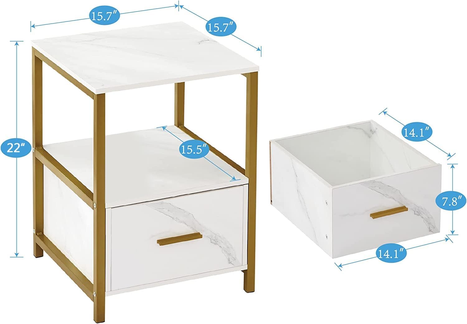 VECELO Nightstand Modern Square End Side Table, 1 Pack/2 Packs - VECELO