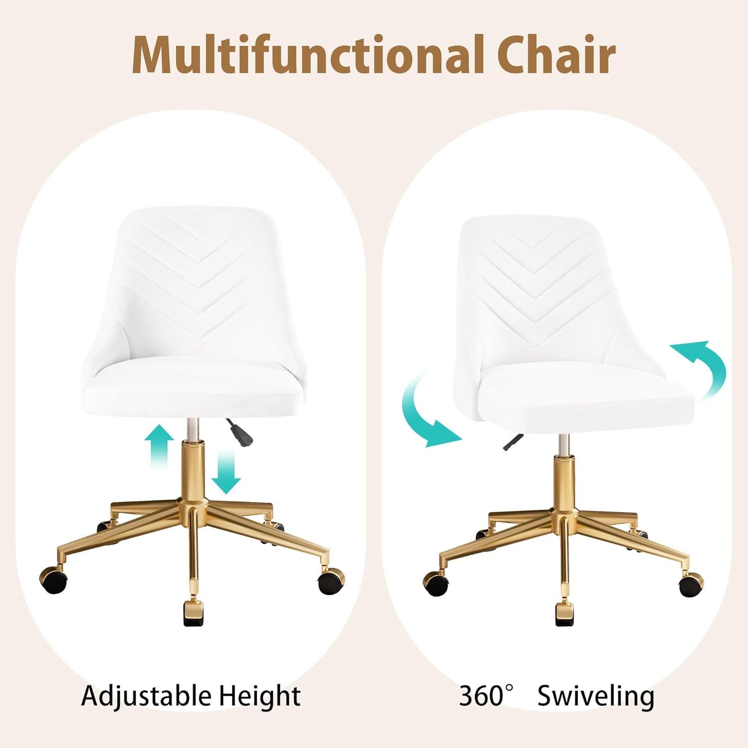 VECELO Velvet Vanity Desk Chair with Height-Adjustable