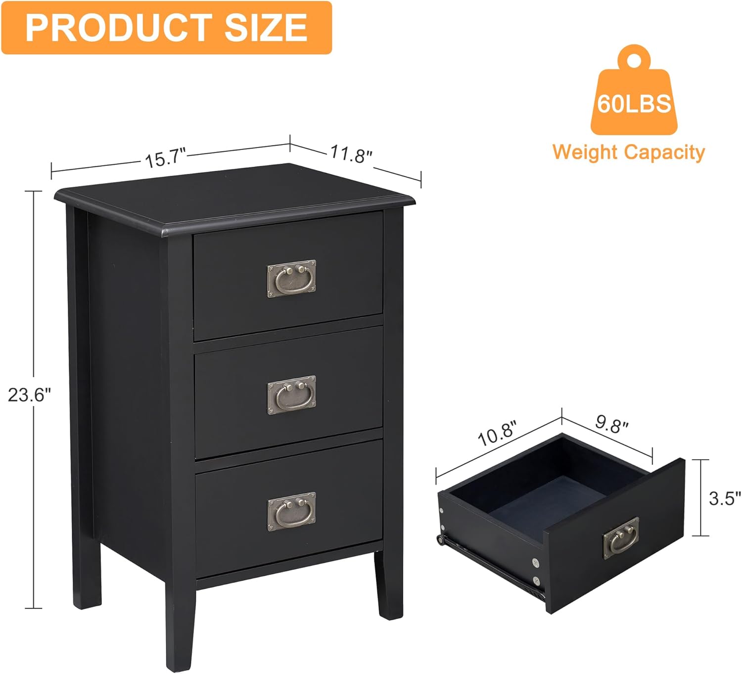 VECELO Modern Nightstands Set of 2, Side End Table with Drawers - VECELO