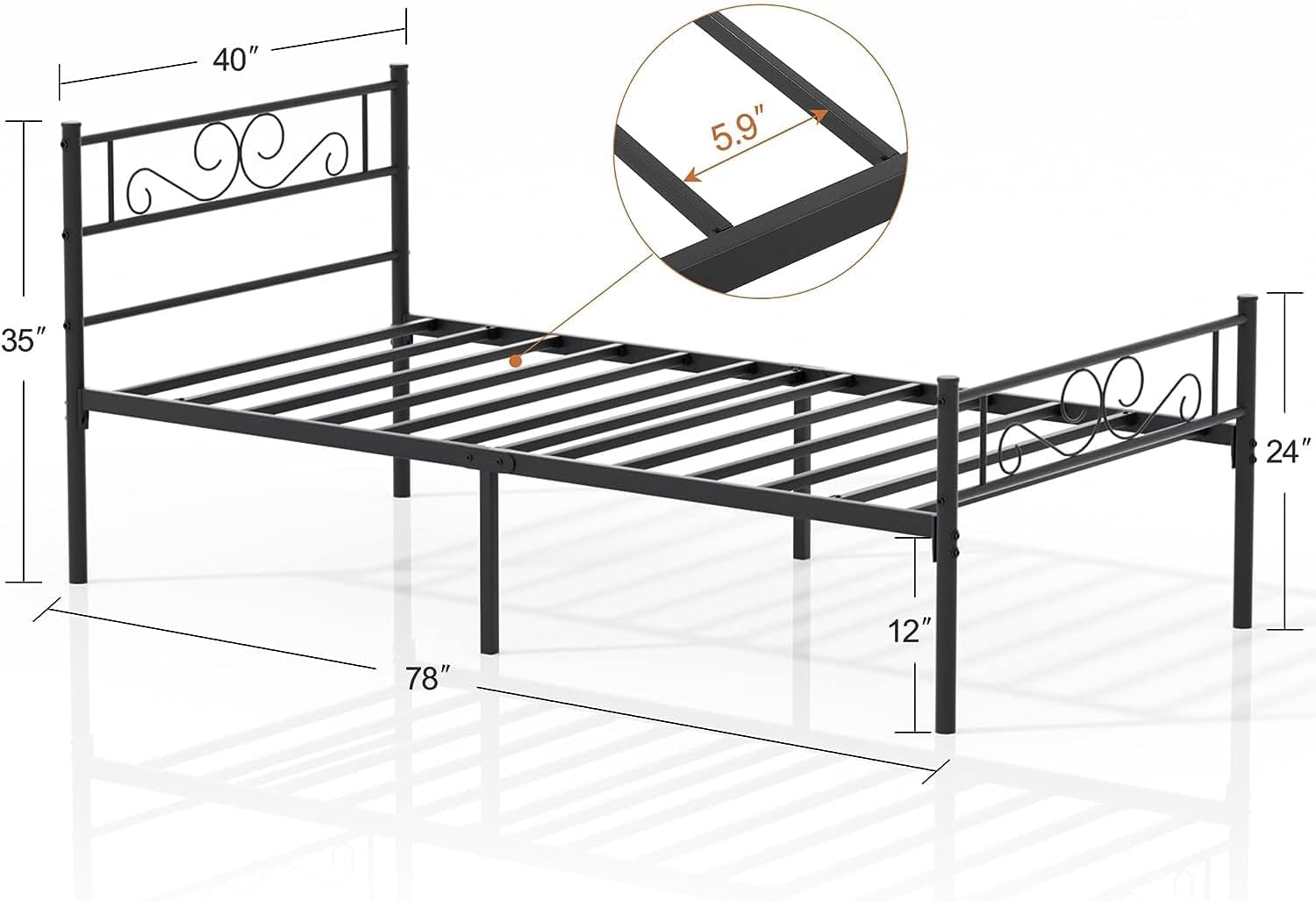 VECELO Metal Platform Bed Frame Mattress Foundation with Headboard & Footboard - VECELO