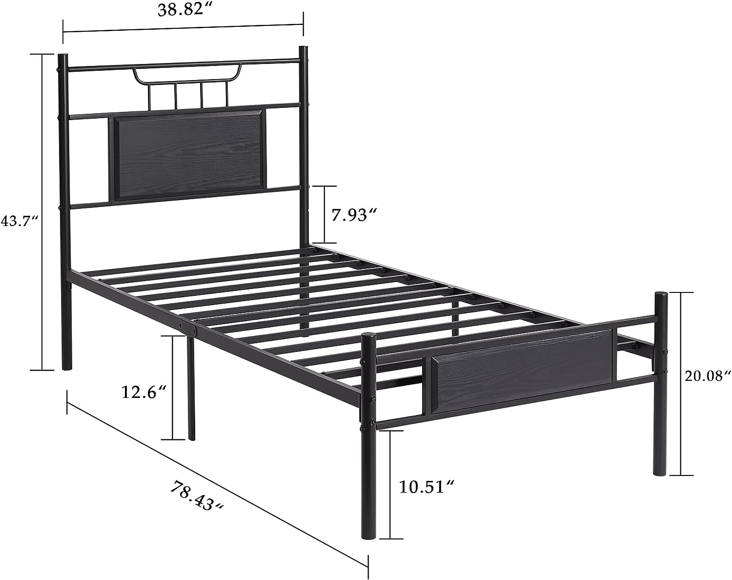 VECELO Platform Bed Frame with Wood Headboard No Box Spring Needed Heavy Duty Steel Slat - VECELO