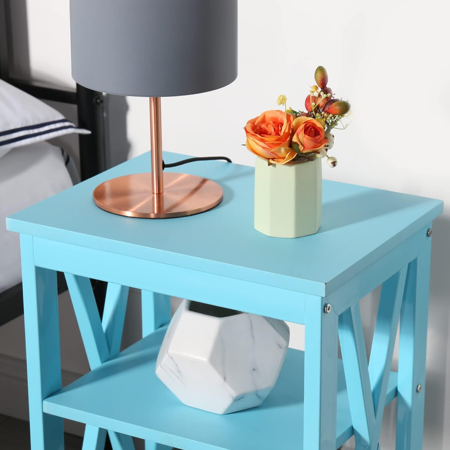 VECELO Modern Nightstand/Side End Table with X-Design Frame & 2-Tiers Open Storage Shelf for Bedroom/Living Room - VECELO