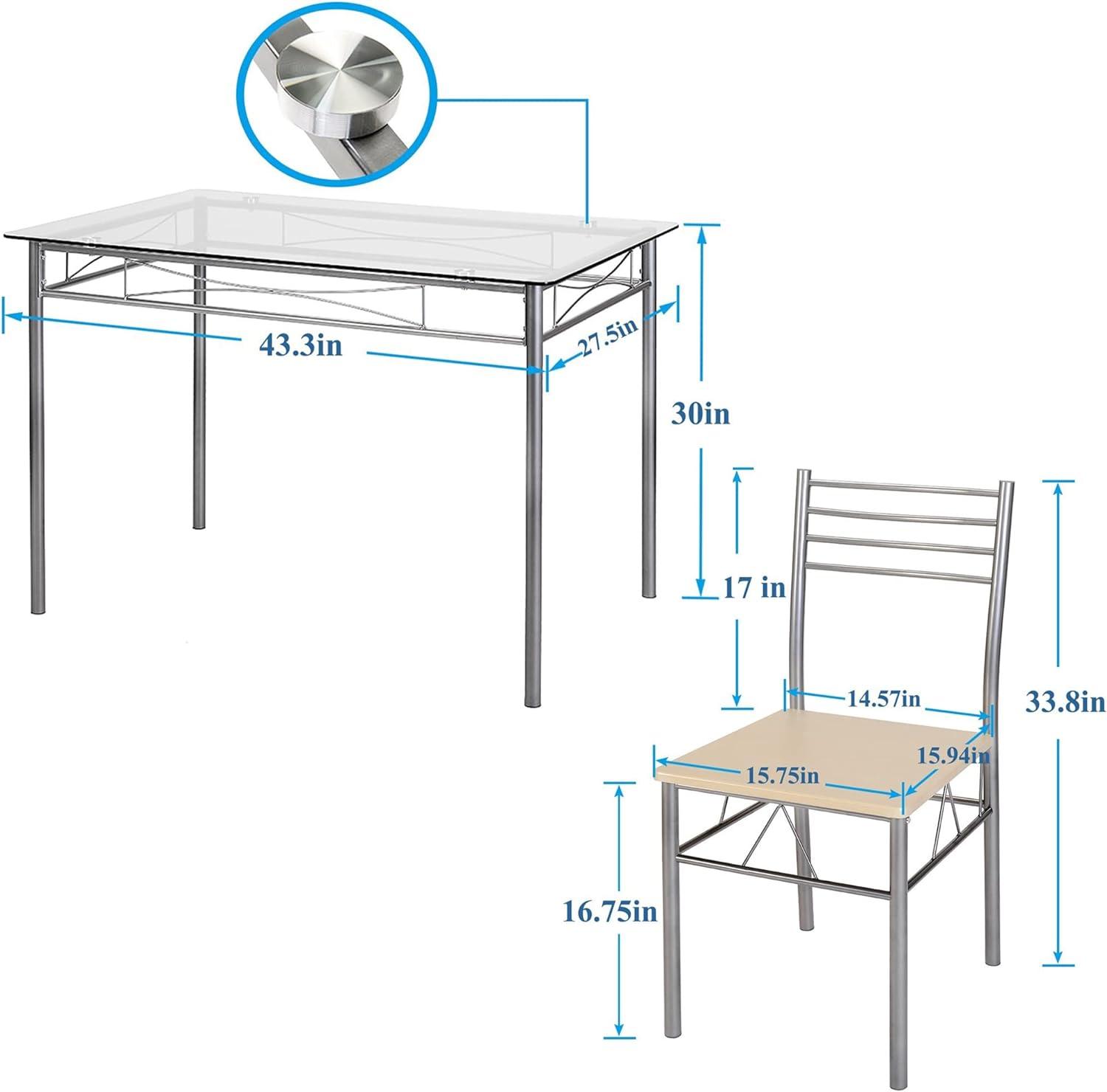 VECELO Modern Rectangular 5-Piece Dining Table Set - VECELO
