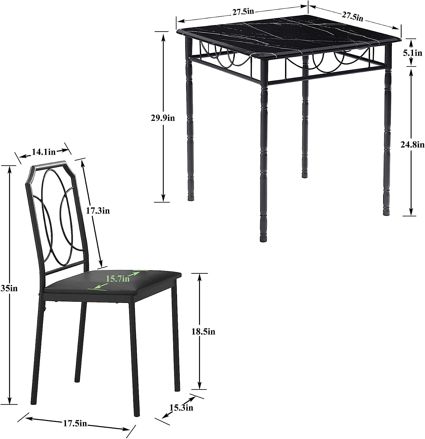 VECELO Modern 5 Pieces Dining Table Set - VECELO