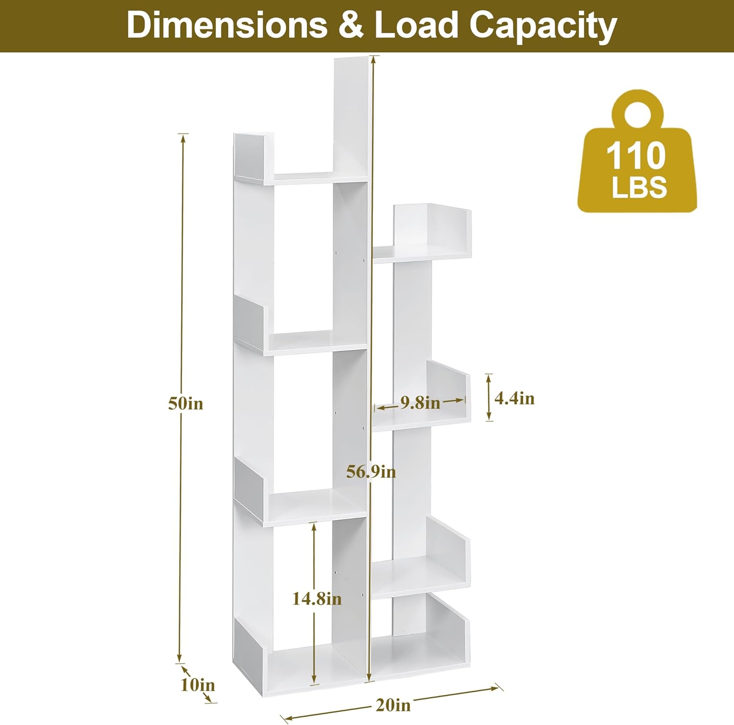 VECELO Tree Bookshelf, Geometric 8 Shelf Tree Bookcase Wood Bookshelves Display - VECELO