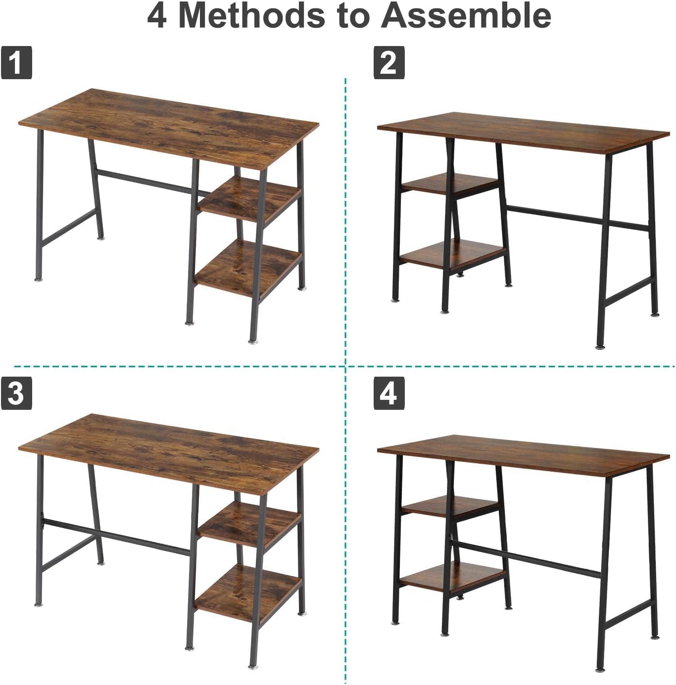 VECELO Computer Writing Desk with 2 Tier Storage Shelves, Modern Simple Student Study Table - VECELO