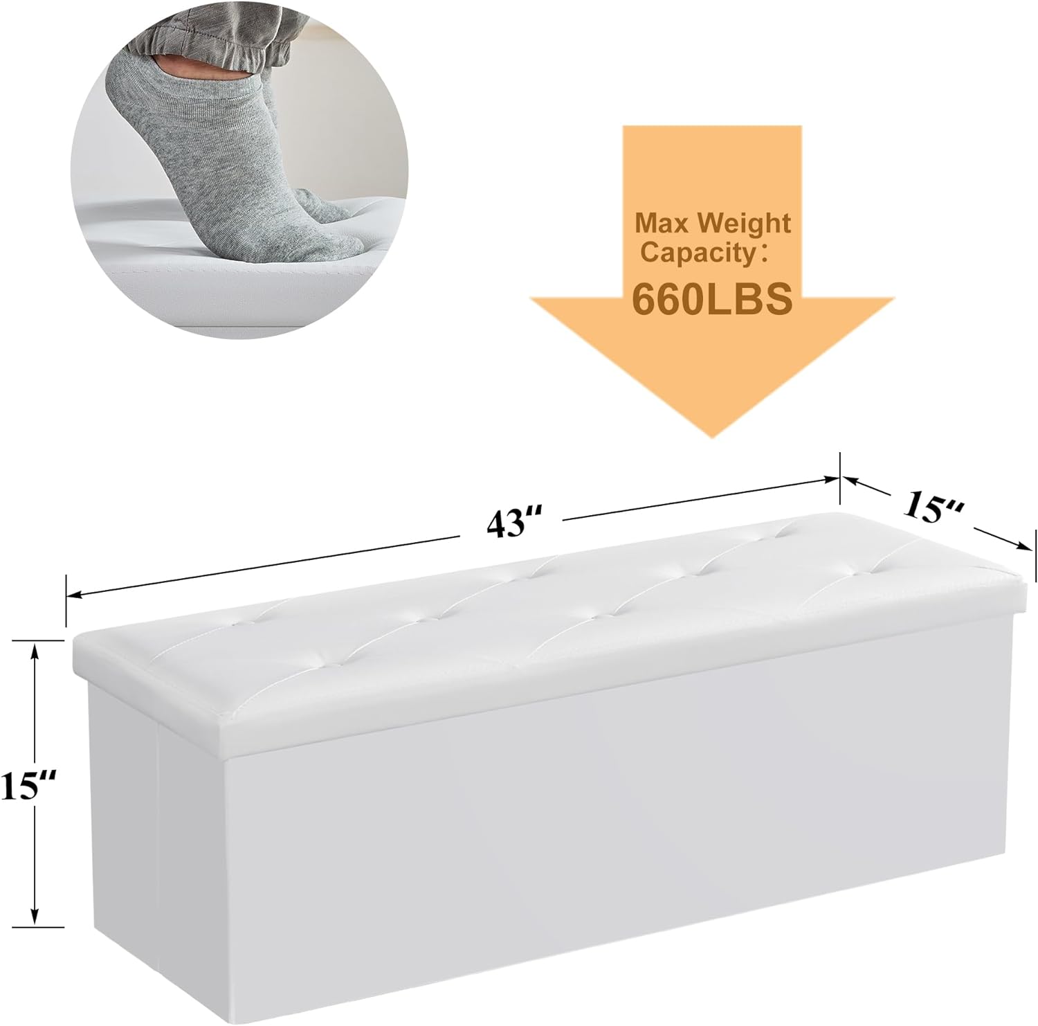 VECELO Storage Ottoman Bench End of Bed 43'' Footstool Footrest Stool Shoestool - VECELO