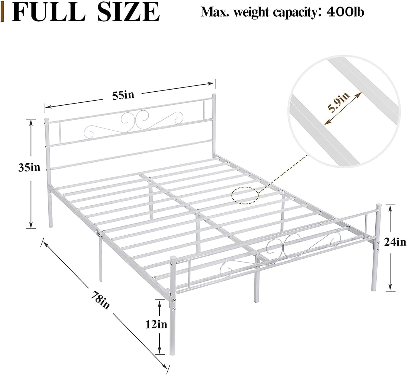 VECELO Metal Platform Bed Frame Mattress Foundation with Headboard & Footboard - VECELO