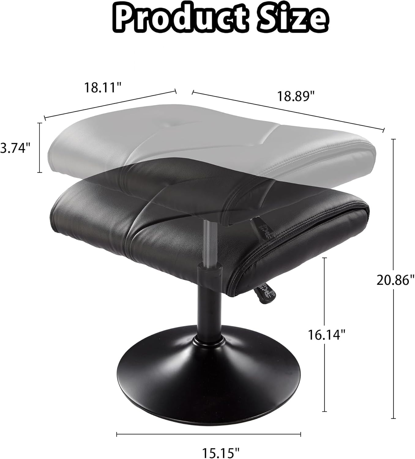 VECELO Foot Rest Under Desk Ottoman, PU Height Adjustable Footrest with Comfort Padding - VECELO