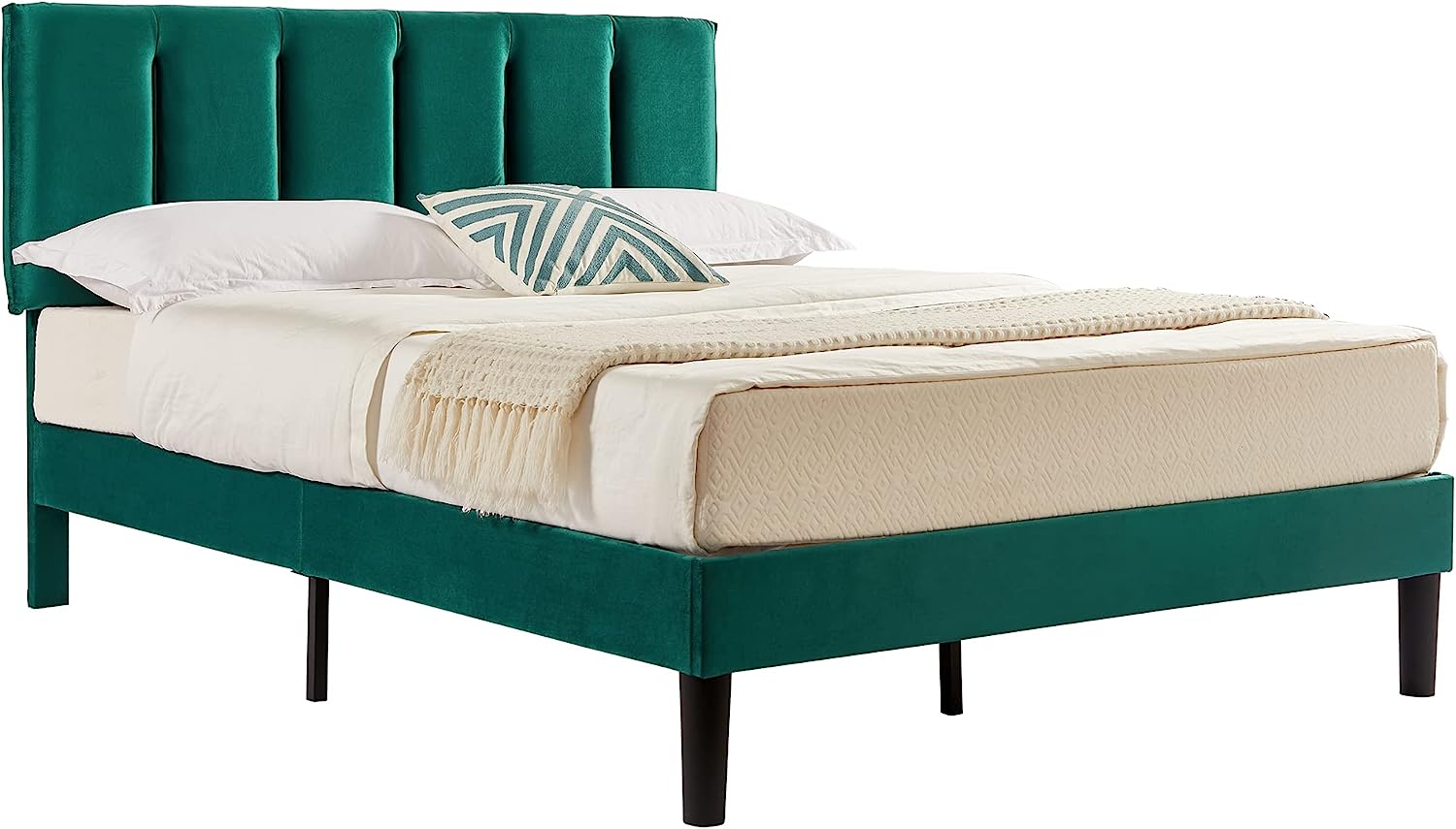 VECELO Modern Upholstered Platform Bedframe, Adjustable Headboard - VECELO