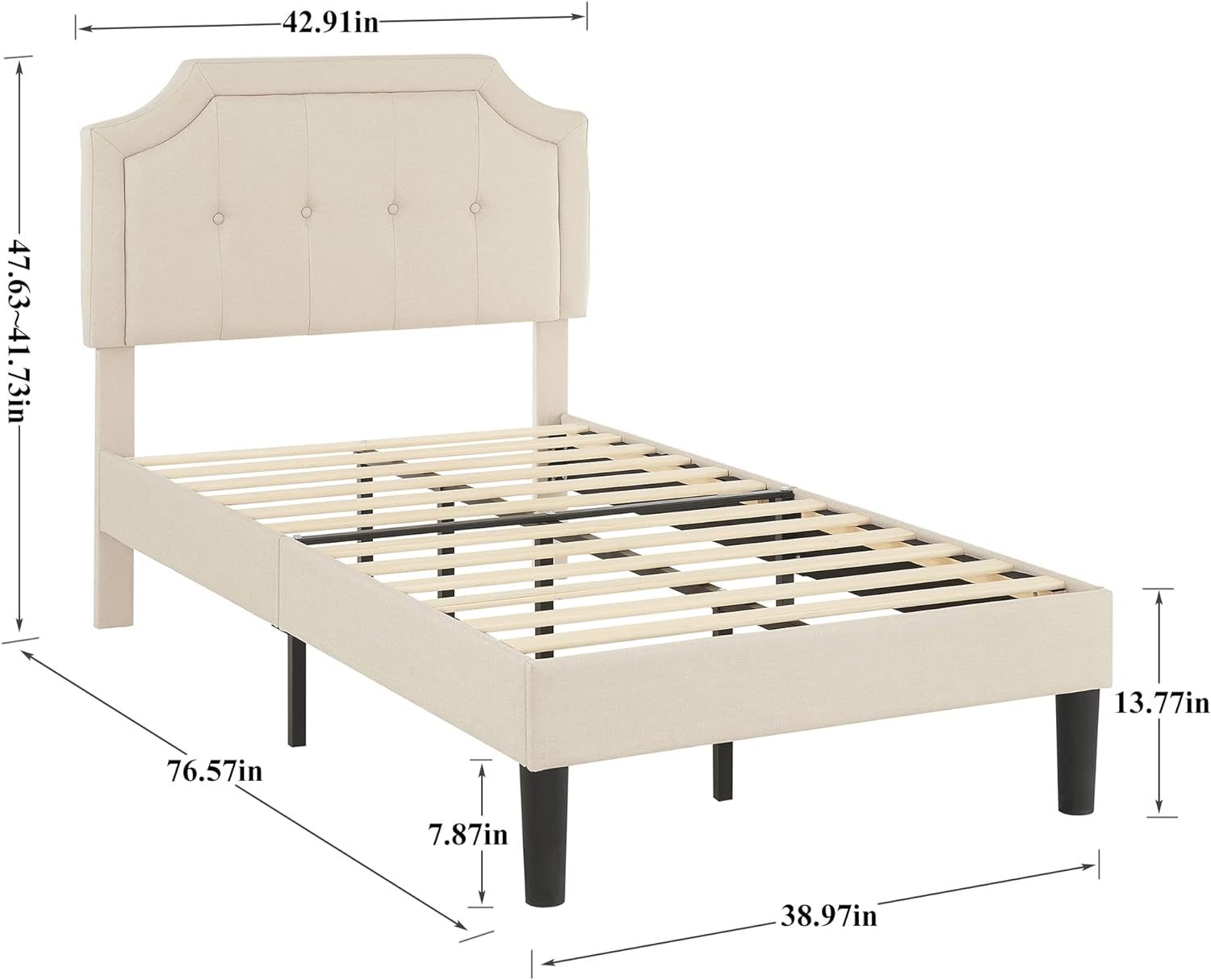 VECELO Premium Upholstered Platform Bed Diamond Stitched Panel Headboard - VECELO