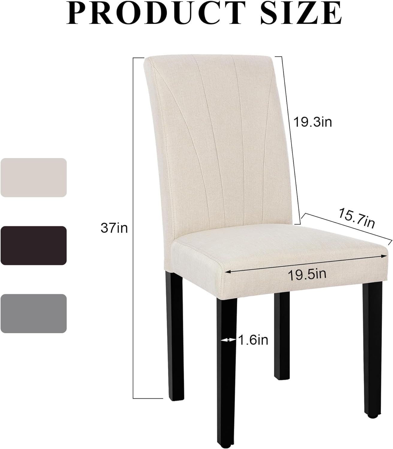 VECELO Set of 2 Upholstered Dining Chairs, Modern Fabric and Solid Wood Legs & High Back - VECELO