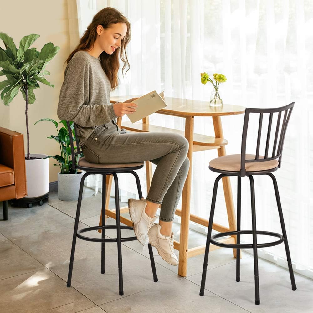 VECELO 41.5" Adjustable Bar Stools with 360 Degree Swivel Seat Top Set of 2 - VECELO