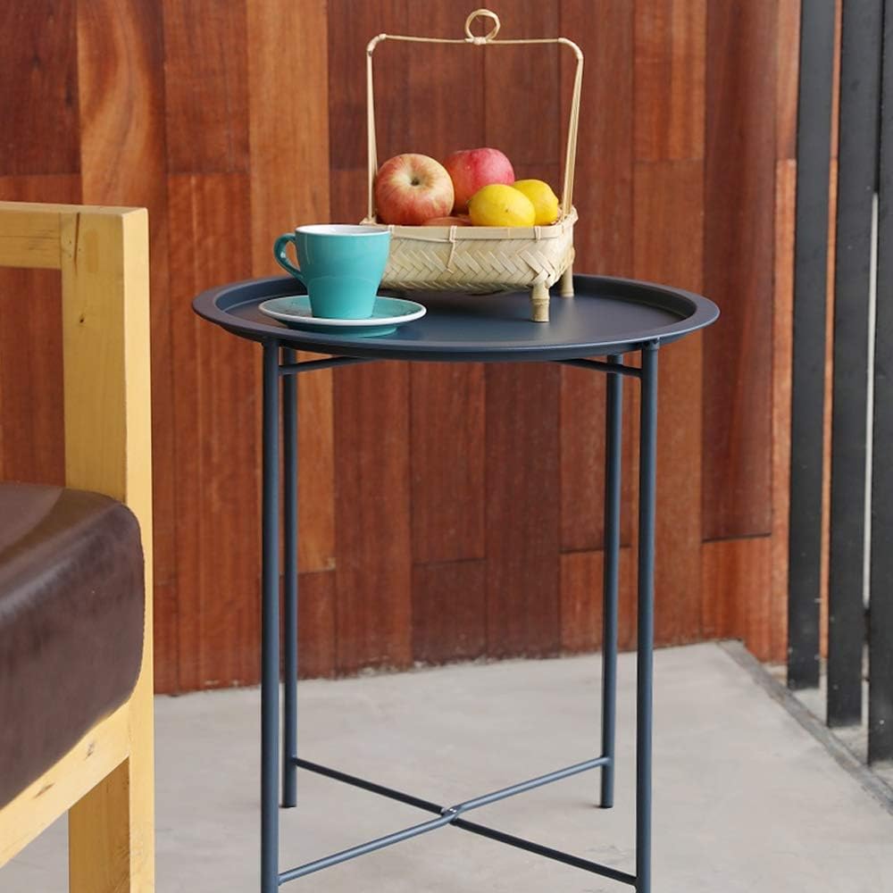 VECELO Metal Round End/Side Table with Removable Tray Small Folding Anti-Rust Nightstand - VECELO