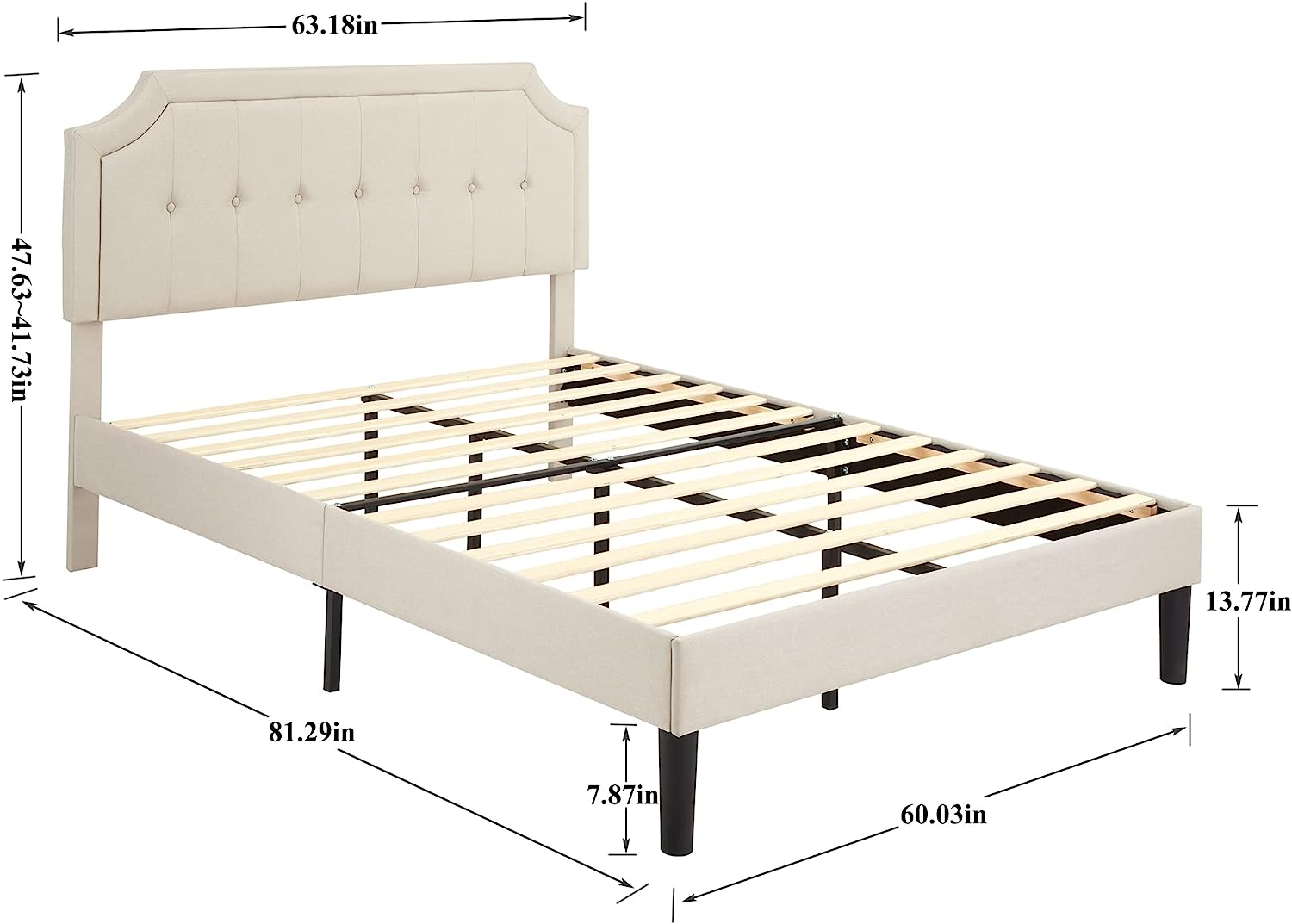VECELO Premium Upholstered Platform Bed Diamond Stitched Panel Headboard - VECELO