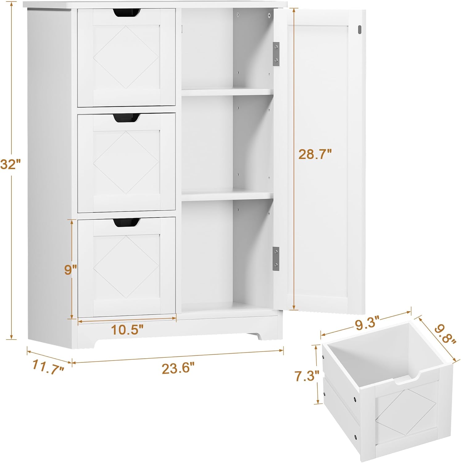 VECELO Bathroom Floor Cabinet with Drawers - VECELO