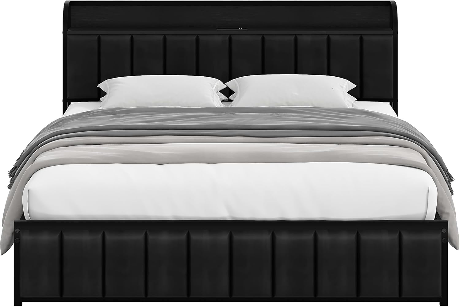 VECELO Twin Bed Frame, Storage Upholstered Headboard with Charging Station - VECELO