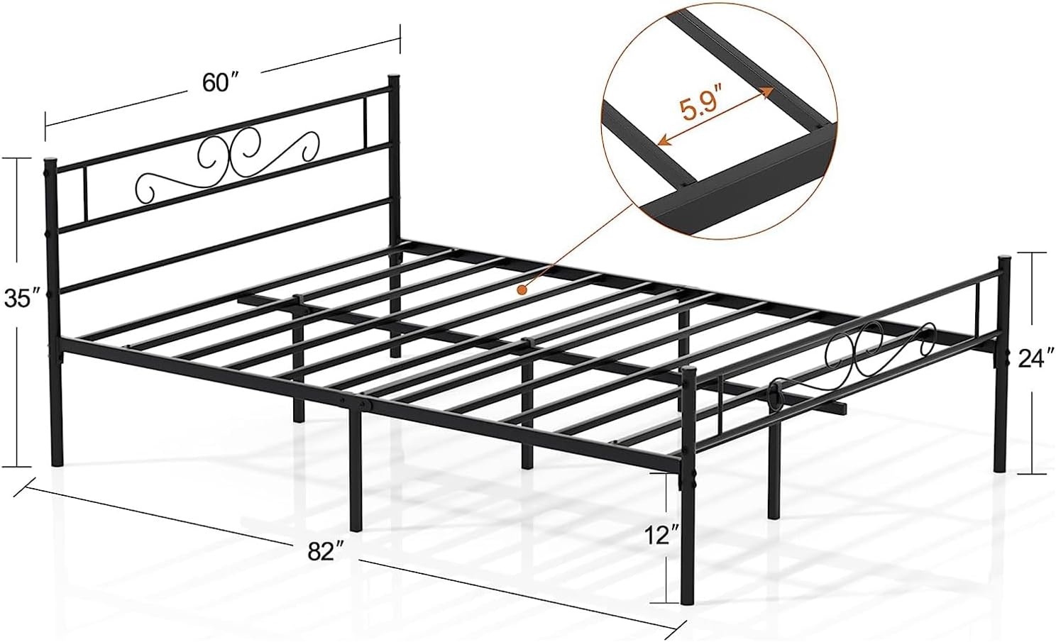 VECELO Metal Platform Bed Frame Mattress Foundation with Headboard & Footboard - VECELO