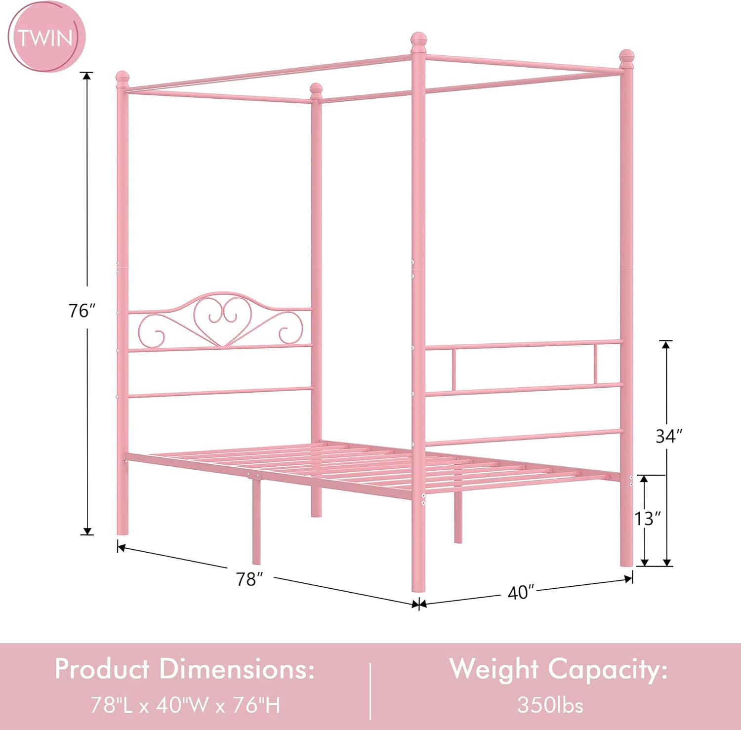 VECELO Twin Canopy Bed Frame with Headboard and Footboard - VECELO