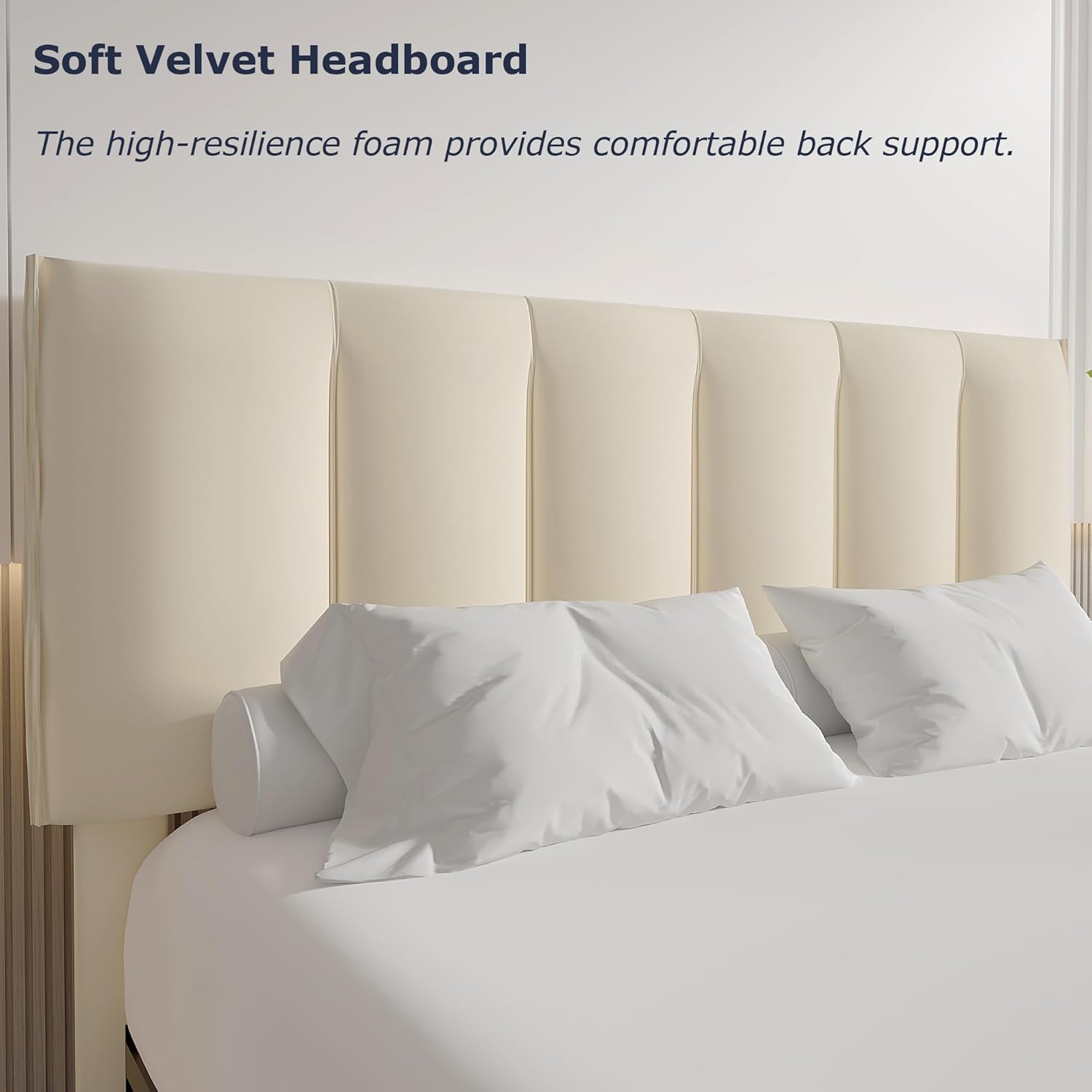 VECELO Upholstered Bed Frame with 4 Storage Drawers and Adjustable Velvet Headboard - VECELO