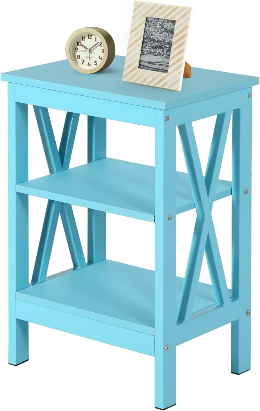 VECELO Modern Nightstand/Side End Table with X-Design Frame & 2-Tiers Open Storage Shelf for Bedroom/Living Room - VECELO