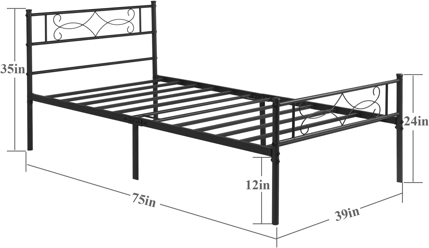 VECELO Metal Platform Bed Frame with Headboard & Footboard Premium Steel Slat Support Noise-Free - VECELO