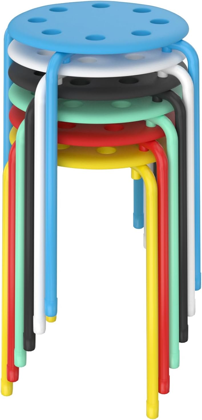 VECELO Set of 6 Stacking Stools Portable with Metal Frame, Colorful Stool for Classroom School - VECELO