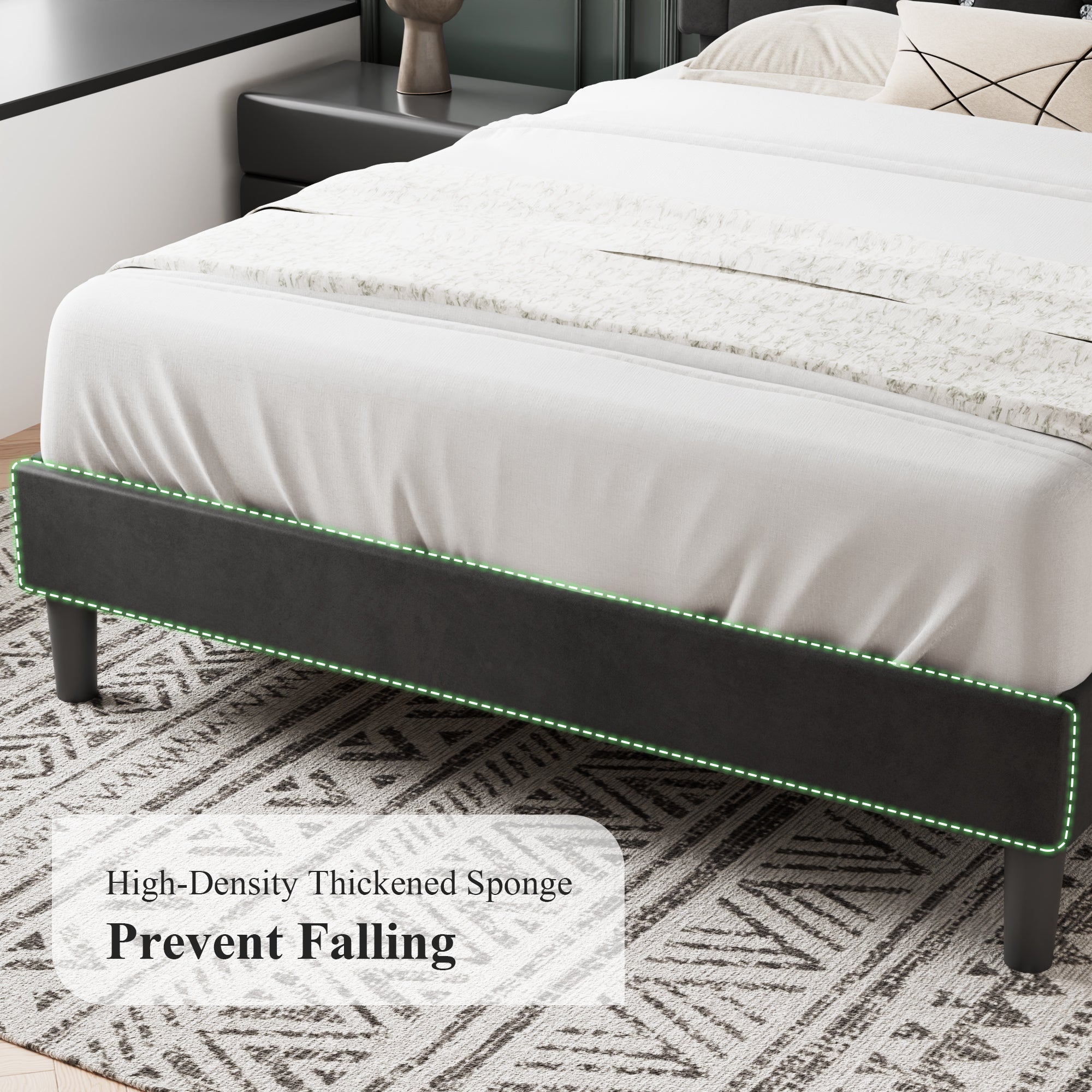 VECELO Bed Frame, Upholstered Platform with Adjustable Diamond Tufted Headboard - VECELO